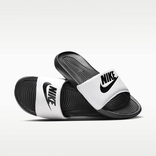 WHITE/BLACK NIKE SLIDES